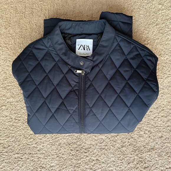 Zara Vest Womens Large Full Zip Mock Neck Quilted Navy Blue Pockets - Picture 11 of 11
